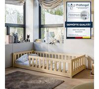 Lit au Sol pour Enfant 80x160 cm avec Protection Contre Les Chutes & sommier à Lattes Lit Simple Montessori pour Enfant et Adolescent Naturel garçon Fille