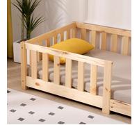 Lit au sol pour enfants 80 x 160 cm, en pin massif, avec protection contre les chutes, lit Montessori naturel