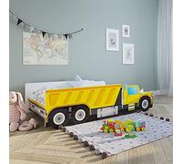 Lit Auto pour Enfant et Adolescent 80x160 cm avec Protection Anti-Chute | Chantier Pelleteuse, Grue basculante, lit de Jeu pour Enfant