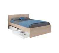 Lit avec 2 tiroirs 140 x 190 cm - Coloris : Naturel et blanc brillant - VELONA