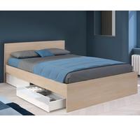 Lit avec 2 tiroirs 160 x 200 cm - Coloris : Naturel et blanc brillant + sommier - VELONA