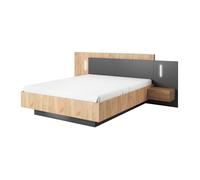 Lit avec chevets 140 x 190 cm - 2 tiroirs - Avec LEDs - Coloris : Naturel et anthracite - FRANCOLI