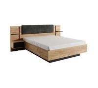 Lit avec chevets 140 x 190 cm - Avec LEDs - Coloris : Naturel et anthracite - ELYNIA