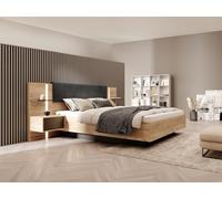 Lit avec chevets 140 x 190 cm - Avec LEDs - Coloris : Naturel et anthracite + Sommier + Matelas Premium - ELYNIA