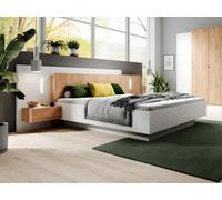 Lit avec chevets 160 x 200 cm - 2 tiroirs - Avec LEDs - Coloris : Blanc et naturel - FRANCOLI