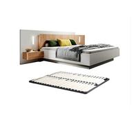 Lit avec chevets 160 x 200 cm - 2 tiroirs - Avec LEDs - Coloris : Blanc et naturel + Sommier - FRANCOLI