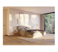 Lit avec chevets 160 x 200 cm - Avec LEDs - Coloris : Beige et naturel + Sommier - LYORIMA