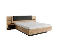 Lit avec chevets 160 x 200 cm - Avec LEDs - Coloris : Naturel et anthracite - ELYNIA