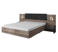 Lit avec chevets 160 x 200 cm - Avec LEDs - Coloris : Naturel et anthracite - LAONILE