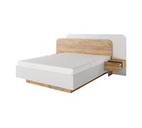 Lit avec chevets 160 x 200 cm - Avec LEDs - Coloris : Naturel et blanc - DESADO