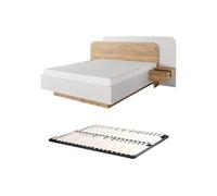 Lit avec chevets 160 x 200 cm - Avec LEDs - Coloris : Naturel et blanc + Sommier - DESADO