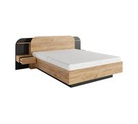 Lit avec chevets 160 x 200 cm - Avec LEDs - Coloris : Naturel et noir - JUVISIA