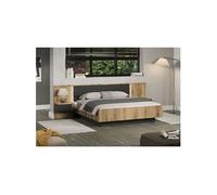 Lit avec chevets et éclairage indirect - ESTEBAN - 180 x 200 cm - Chêne blond / Anthracite - TRENDTEAM