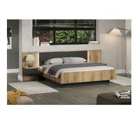 Lit avec chevets et éclairage indirect - ESTEBAN - 180 x 200 cm - Chêne blond / Anthracite - TRENDTEAM