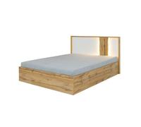 Lit avec coffre 160x200 + LED WOOD coloris chêne et blanc alpin