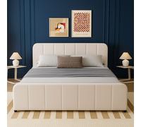 Concept Usine – Lit coffre TAMPA 140x190 cm velours beige tête rembourrée sommier inclus 2 places