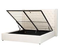 Beliani Lit avec Rangement 160 x 200 cm en Velours Blanc Cassé Tête de Lit Capitonnée Lubbon