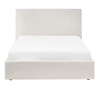 Lit avec Coffre Moderne en Bouclé 140 x 200 cm Rembourré Tête de Lit Capitonné Blanc Cassé Vion