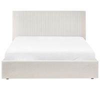 Lit avec Coffre Moderne en Bouclé 160 x 200 cm Rembourré Tête de Lit Capitonné Blanc Cassé Vion