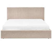 Lit avec Coffre Moderne en Bouclé 180 x 200 cm Rembourré Tête de Lit Capitonné Beige Vion