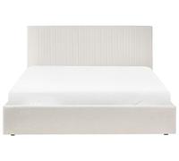 Lit avec Coffre Moderne en Bouclé 180 x 200 cm Rembourré Tête de Lit Capitonné Blanc Cassé Vion