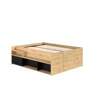PARISOT Lit adulte 140x200 avec coffre relevable - Décor chêne et noir - L 166,2 x 66,5 x 205,8 cm - ODYSSEE