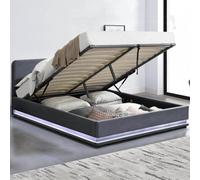Lit avec LED 140 x 190 cm en velours gris NEWYORK