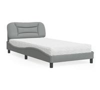 Lit avec Matelas 100x200 cm Gris Clair Tissu Moderne, Cadre Ondulé et Matelas en Mousse à Double Dureté H2/H3 pour Chambre à Coucher, Sommeil Confortable et Reposant