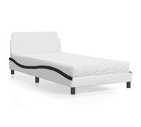 Lit avec Matelas 100x200 cm Similicuir Blanc et Noir, Cadre de Moderne avec Tête de Lit, Matelas en Mousse PU Confortable H2/H3, pour Chambre à Coucher et Chambre d'Invite