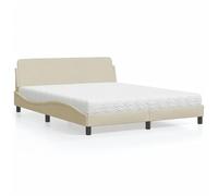 Lit avec Matelas 160x200 cm Tissu Crème, Cadre de Moderne avec Tête de Lit, Matelas en Mousse à Double Dureté H2 H3 pour Chambre à Coucher, Sommeil Confortable et Reposant