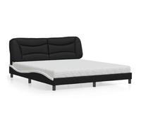Lit avec Matelas 180x200 cm, Cadre Similicuir Noir et Blanc Moderne, Sommier à Lattes, Tête de Lit Confortable pour Chambre à Coucher et Chambre dâ€˜Amis, Meilleur Sommeil