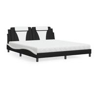 Lit avec Matelas 180x200 cm Similicuir Noir et Blanc, Cadre de Moderne avec Tête de Lit Rembourrée, Matelas en Mousse à Double Dureté H2/H3 pour Chambre à Coucher, Sommeil Confortable et Reposant