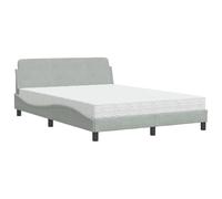 Lit avec matelas Dover 140 x 190 cm - Tissu velours gris clair - Système de sommeil confortable pour les petits espaces, parfait pour les célibataires ou les chambres d'hôtes, facile à monter