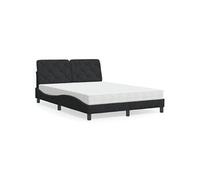 Lit avec Matelas, Lit Rembourré avec Coussin de Tête de Lit, Lit Double, Lit Adulte de Chambre à Coucher Intérieur, Moderne, Noir 140x190 cm Velours