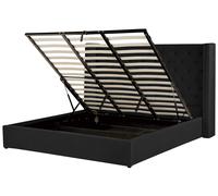 Beliani Lit avec Rangement 180 x 200 cm en Velours Noir Tête de Lit Capitonnée Glam Lubbon