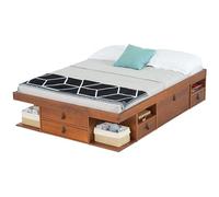 Lit avec Rangement Bali 160x200 cm Caramel - Lit en Bois Massif avec sommier et Beaucoup d'espace de Rangement, idéal pour Les Petites Chambres - Lit avec sommier: Pratique, Robuste et élégant