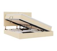 Lit avec Rangement crème 180 x 200 cm en Polyester avec LED RGB intégrée, Cadre métallique Robuste, Matelas Super King Inclus, Design Moderne pour Chambre avec Espace de Rangement Pratique