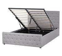 Lit avec Rangement en Tissu 140 x 200 cm Sommier à Lattes Capitonné Gris Clair