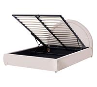 Lit avec Rangement en Tissu 140 x 200 cm Tête de Lit Rembourrée Beige Clair