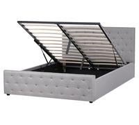 Lit avec Rangement en Tissu 160 x 200 cm Sommier à Lattes Capitonné Gris Clair