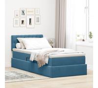 Lit avec Rangement et éclairage LED Bleu foncé en Velours 90 x 200 cm Cadre métal Design Moderne avec Moteur hydraulique pour Chambre contemporaine Ambiance relaxante