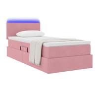 Lit avec Rangement et éclairage LED RGB en Velours Rose 90 x 200 cm Cadre métallique pour Chambre Moderne avec Espace de Rangement spacieux et Moteur de Levage hydraulique