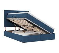 Lit avec Rangement et LED Bleu 140 x 200 cm en Polyester avec Cadre en métal, Matelas Double, tête de lit Moderne, éclairage RGB USB, Espace de Rangement hydraulique Pratique