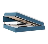 Lit avec Rangement et LED Bleu foncé en Velours 200 x 200 cm, Cadre métallique Solide, Moteur de Levage hydraulique, éclairage RGB USB, Design Contemporain pour Chambre Moderne