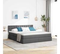 Lit avec Rangement et LED Gris Foncé 180x200cm, Cadre en Métal Robuste, Tissu Polyester, Mécanisme Hydraulique, Matelas Confortable pour Chambre Moderne