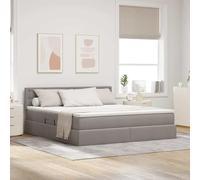Lit avec Rangement et LED RGB, Cadre métal et Tissu Taupe, Matelas King 160 x 200 cm, Design Moderne, Gain de Place et Confort Optimal pour Chambre