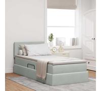 Lit avec Rangement LED Gris Clair en Velours 90 x 200 cm, Cadre métallique avec Lattes Solides, Moteur hydraulique, idéal Chambre Moderne, Ambiance Personnalisable