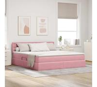 Lit avec Rangement LED Rose 160 x 200 cm Velours, Cadre métallique Solide, Moteur hydraulique, éclairage RGB USB, tête de lit, Matelas Inclus pour Chambre Moderne