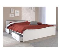 Lit avec rangements 140 x 190 cm - 2 tiroirs et 1 niche - Coloris : Blanc + Sommier - PABLO