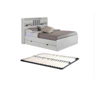 Lit avec rangements 140 x 190 cm - Pin - Blanc + Sommier - MEDERICK